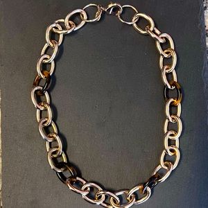 Club Monaco chunky chain link necklace with 4 plastic tortoiseshell links.
